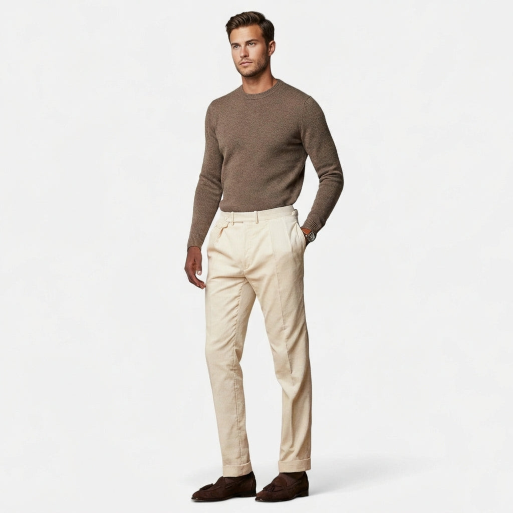 Slim Fit Tailored Trousers-trousers > tailored trousers-Laventaire-Cream-S-Laventaire