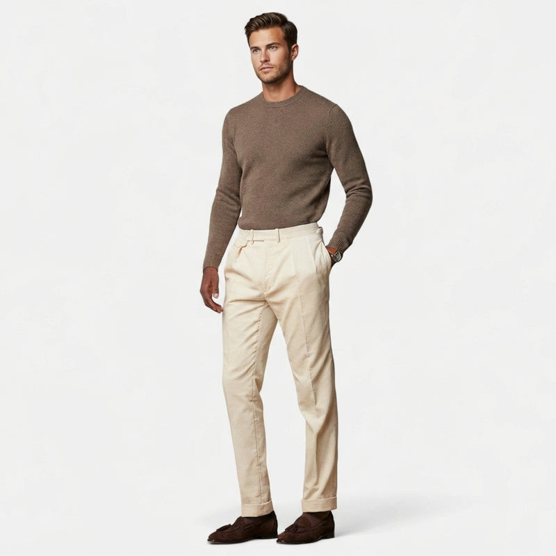 Slim Fit Tailored Trousers-trousers > tailored trousers-Laventaire-Cream-S-Laventaire