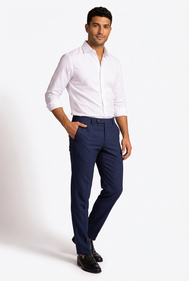 Slim Fit Tailored Trousers-trousers > tailored trousers-Laventaire-Navy Blue-S-Laventaire