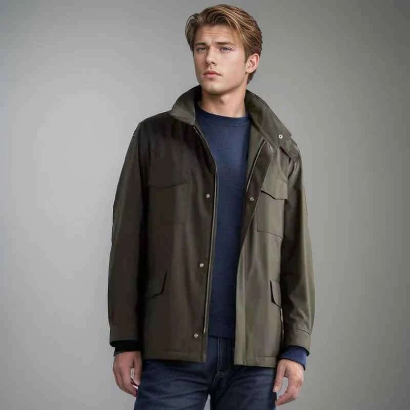 Slim Fit Transitional Jacket-jackets > transitional jackets-Laventaire-Army Green-S-Laventaire