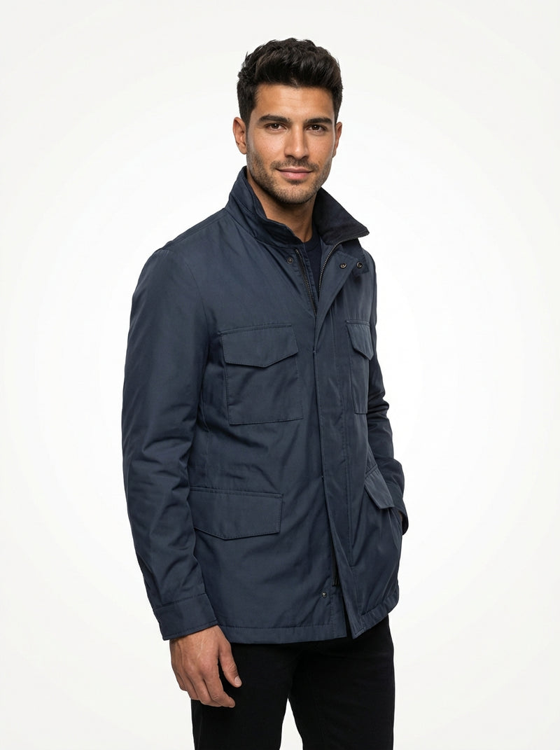 Slim Fit Transitional Jacket-jackets > transitional jackets-Laventaire-Navy Blue-S-Laventaire