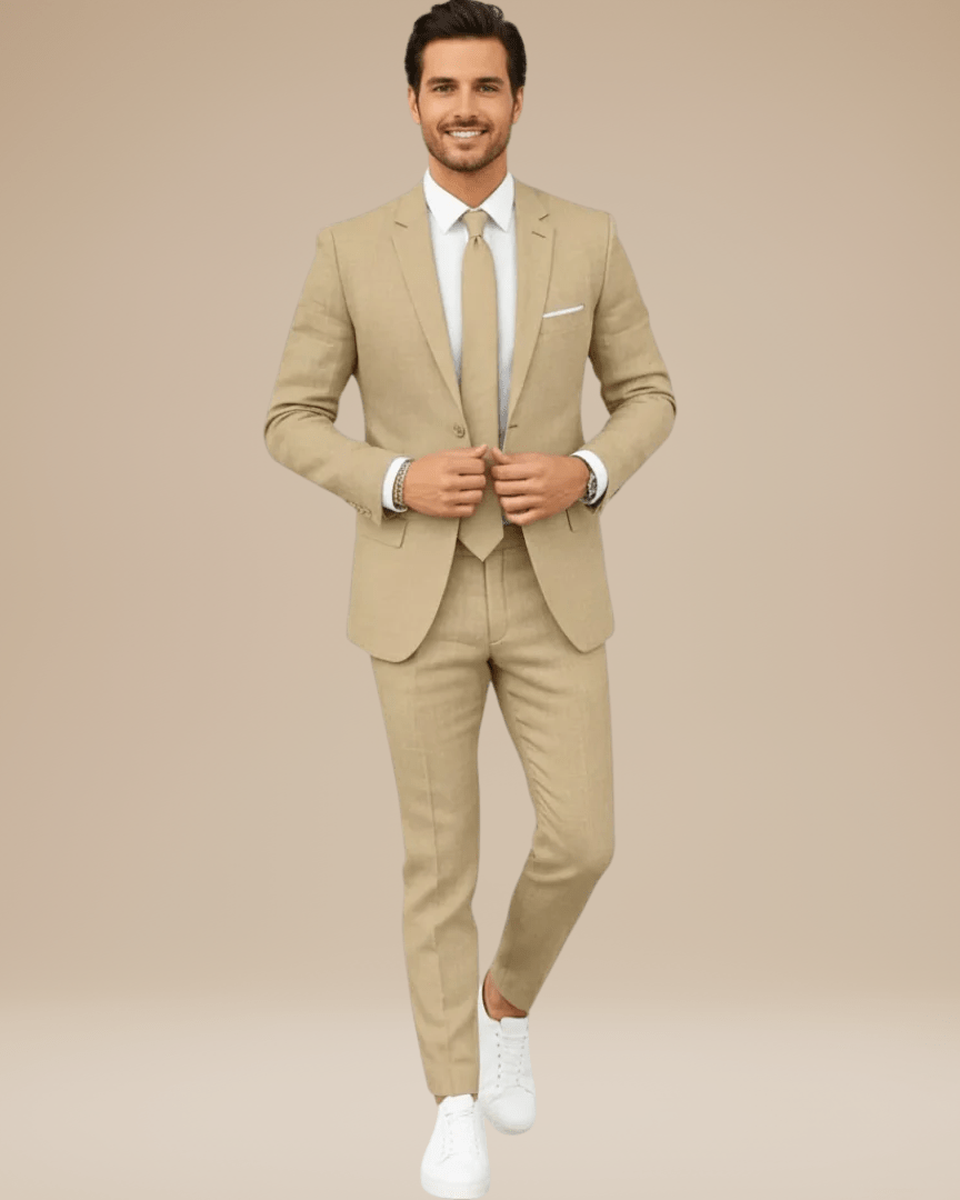 Slim Fit Wedding Suit-suits > slim fit suit-Laventaire-Khaki-S-Laventaire