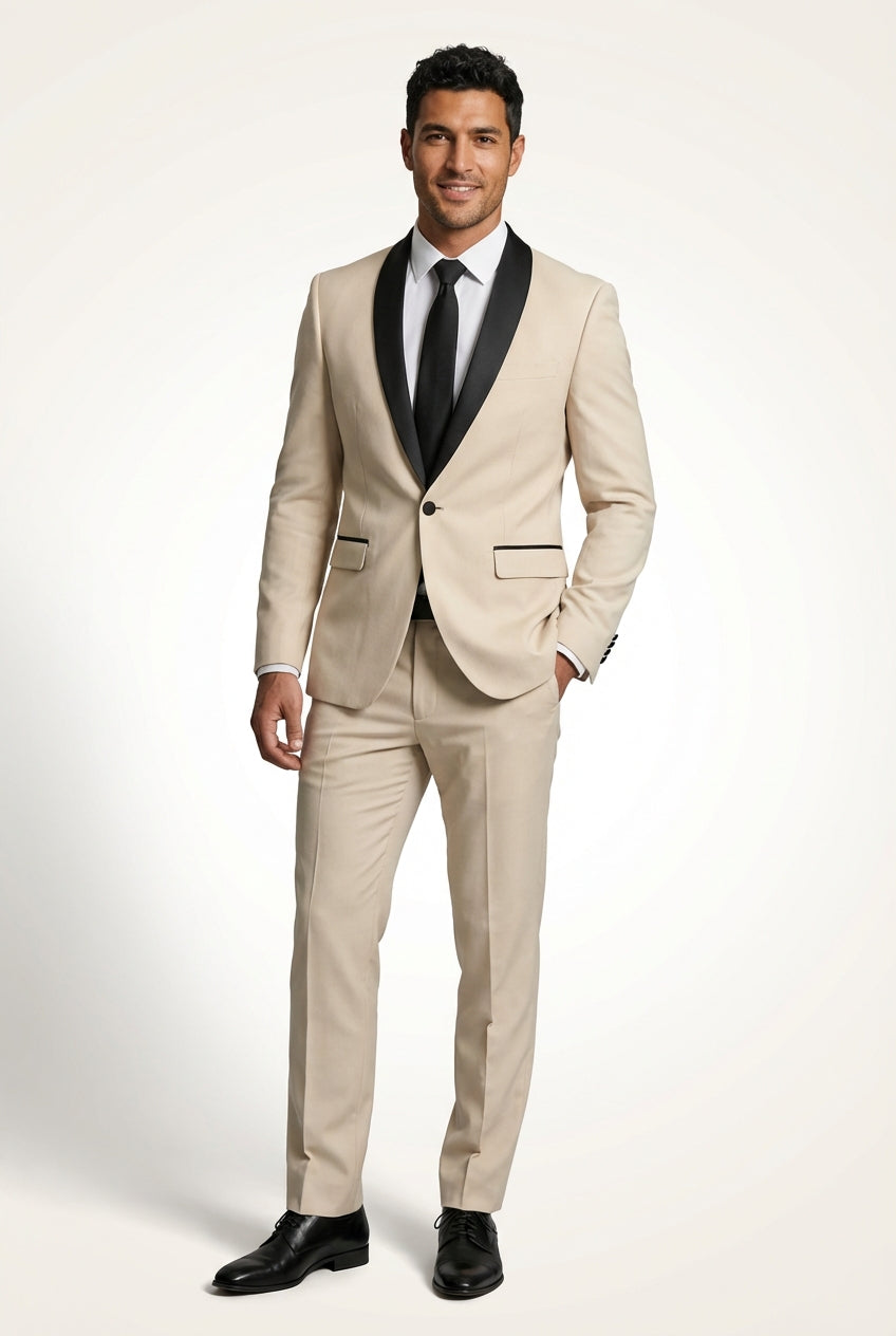 Slim Fit Wedding Suit-suits > wedding suit-Laventaire-Beige-S-Laventaire