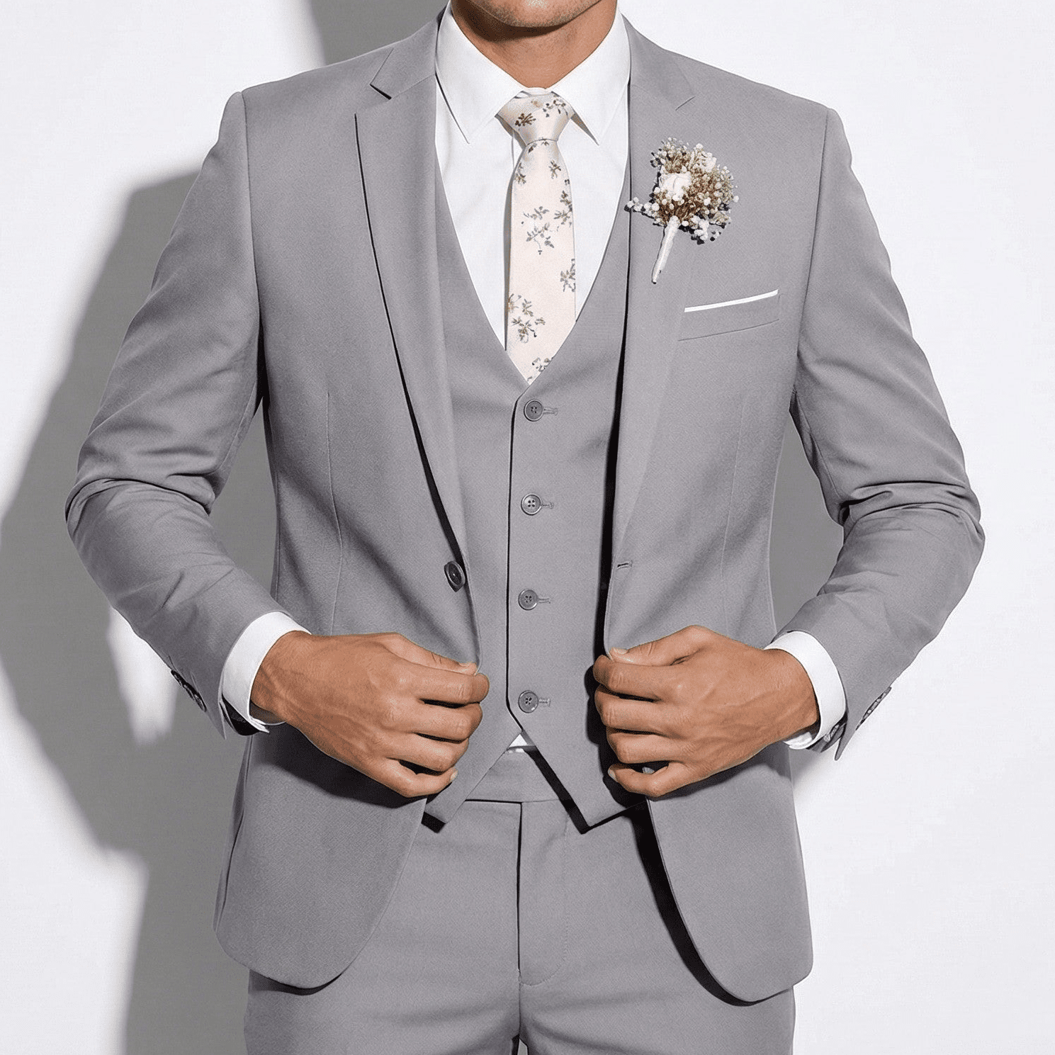 Slim Fit Wedding Suit-suits > wedding suits-Laventaire-Light Gray-M-Laventaire
