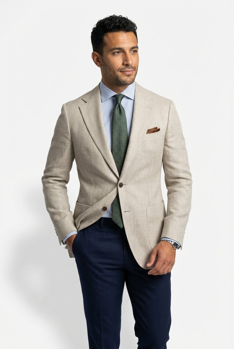 Slim Textured Blazer-blazers > slim fit blazer-Laventaire-Cream-S-Laventaire