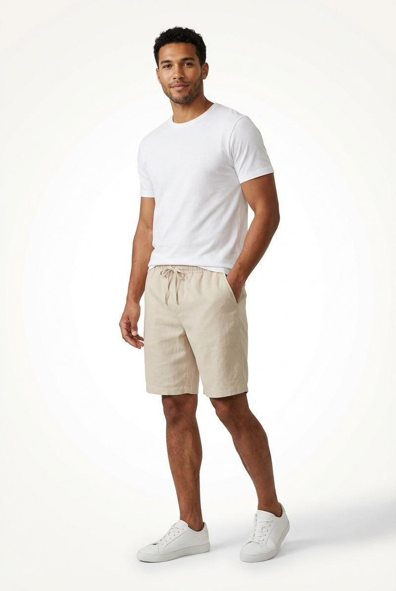 Smart Casual Drawstring Shorts-shorts > casual shorts-Laventaire-Beige-S-Laventaire
