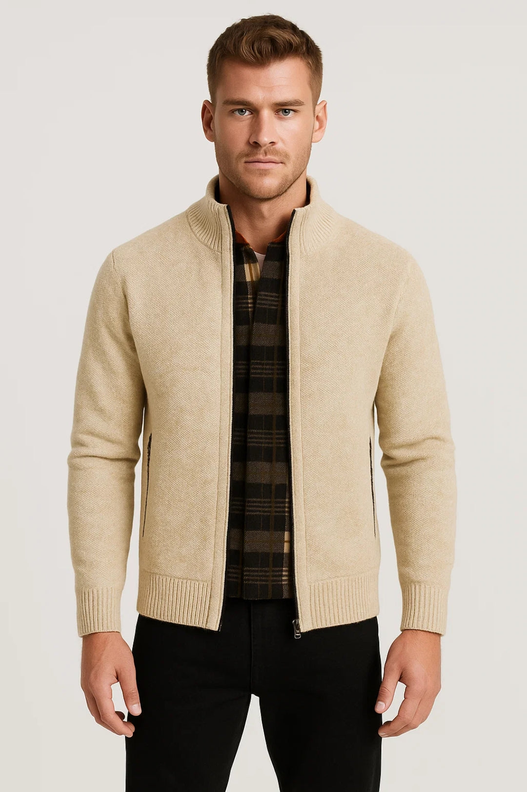Smart Casual Slim Cardigan-outerwear > cardigan-Laventaire-Beige-M-Laventaire