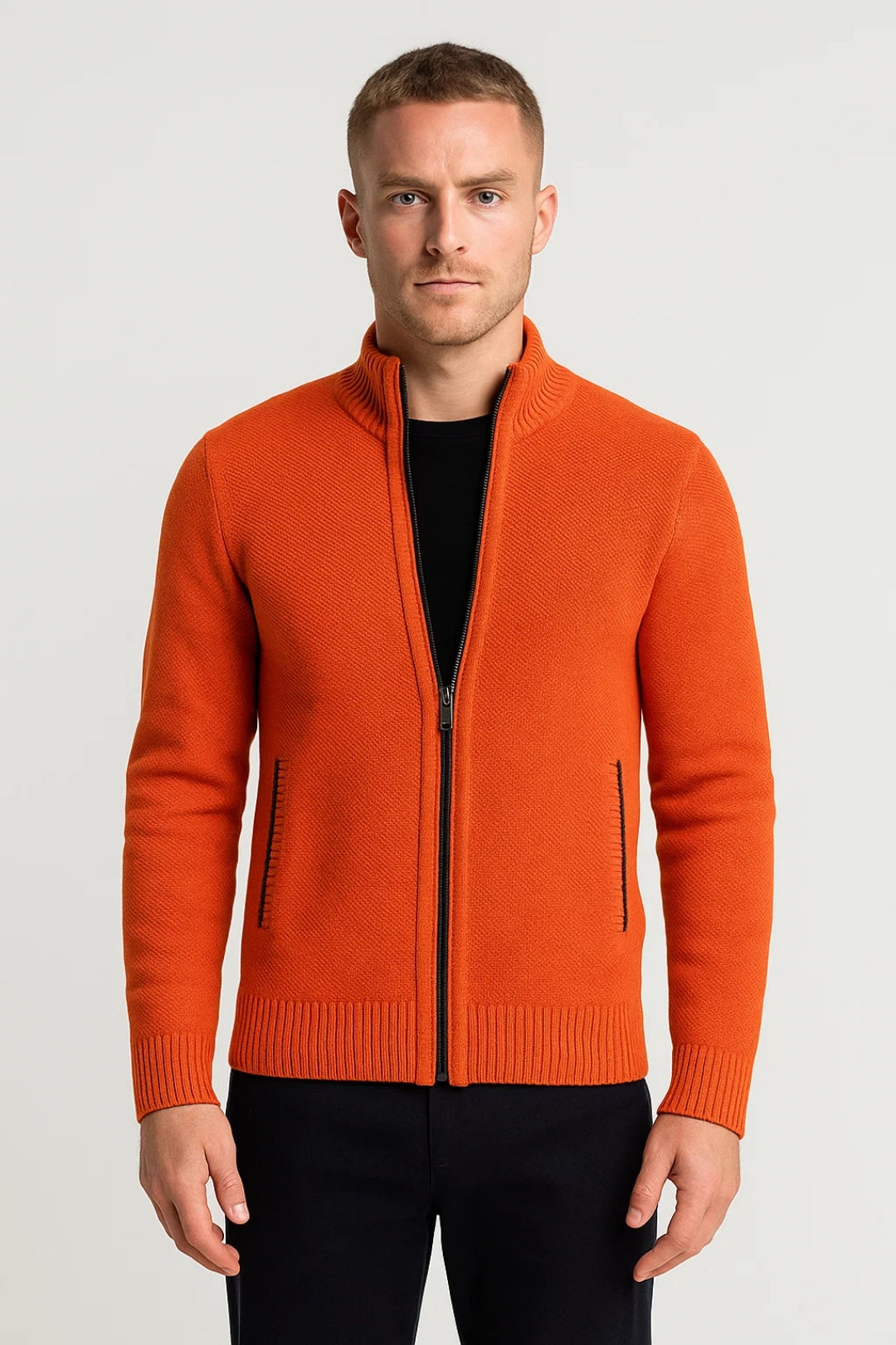 Smart Casual Slim Cardigan-outerwear > cardigan-Laventaire-Orange-M-Laventaire