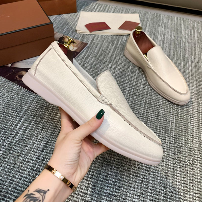 Smart Casual Slip On Loafers-footwear > loafers > slip-on loafers-Laventaire-Cream-38-Laventaire