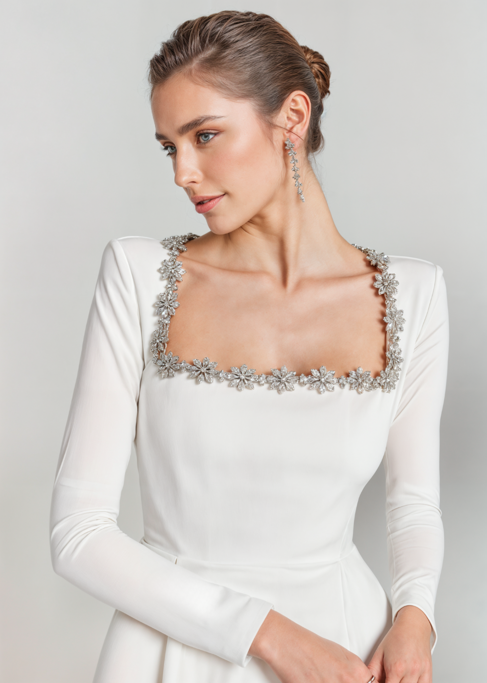 Square Neck Evening Mini Dress-dresses > evening dress-Laventaire-Laventaire