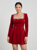Square Neck Evening Mini Dress-dresses > evening dress-Laventaire-Laventaire