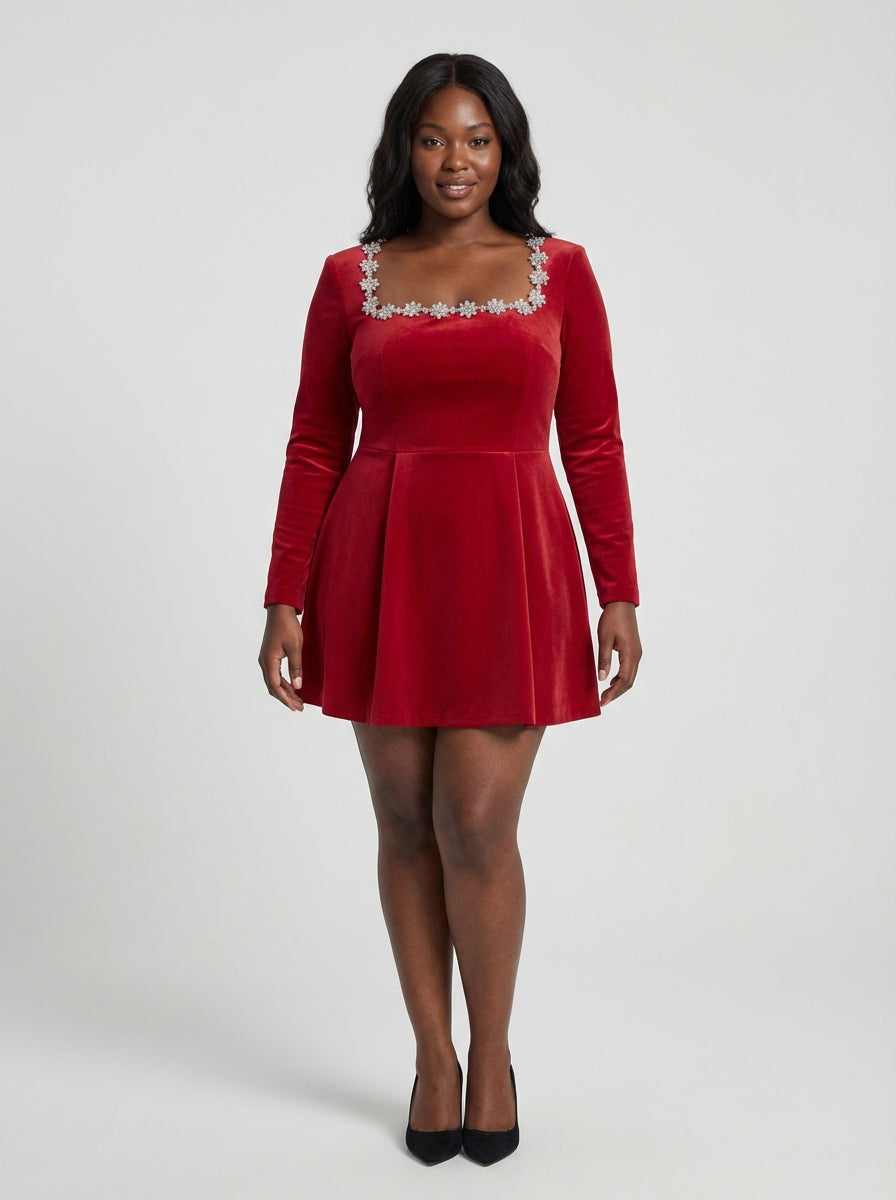 Square Neck Evening Mini Dress-dresses > evening dress-Laventaire-Laventaire