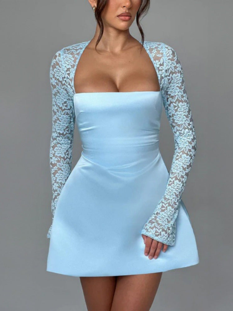 Square Neck Mini Dress-dresses > mini dress-Laventaire-Laventaire