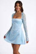 Square Neck Mini Dress-dresses > mini dress-Laventaire-Baby Blue-S-Laventaire