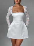 Square Neck Mini Dress-dresses > mini dress-Laventaire-White-S-Laventaire