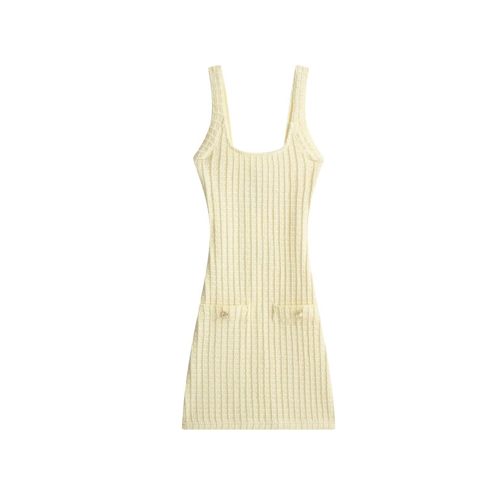 Square Neckline Cream Mini Dress-dresses > mini dress-Laventaire-Laventaire