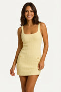 Square Neckline Cream Mini Dress-dresses > mini dress-Laventaire-Cream-S-Laventaire