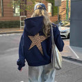 Star Patch Oversized Hoodie-hoodies > oversized hoodie-Laventaire-Navy Blue-S-Laventaire