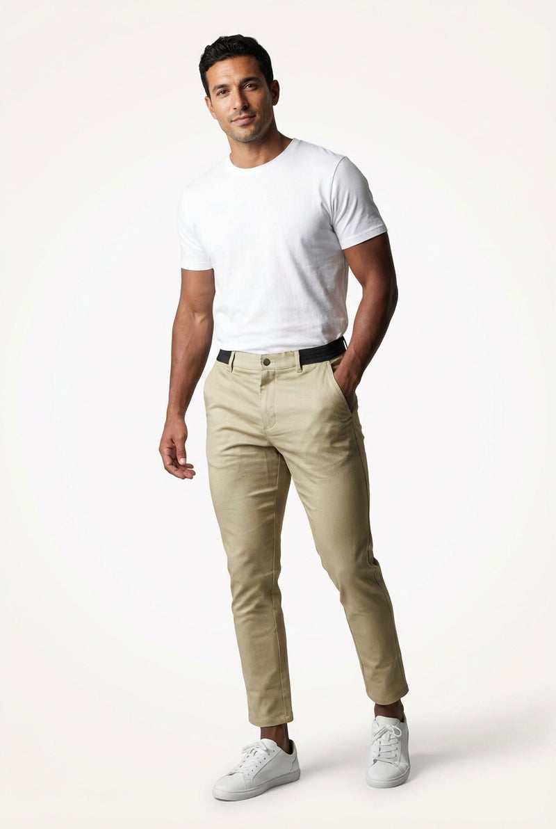 Straight Leg Casual Trousers-trousers > casual trousers > straight leg trousers-Laventaire-Khaki-XS-Laventaire
