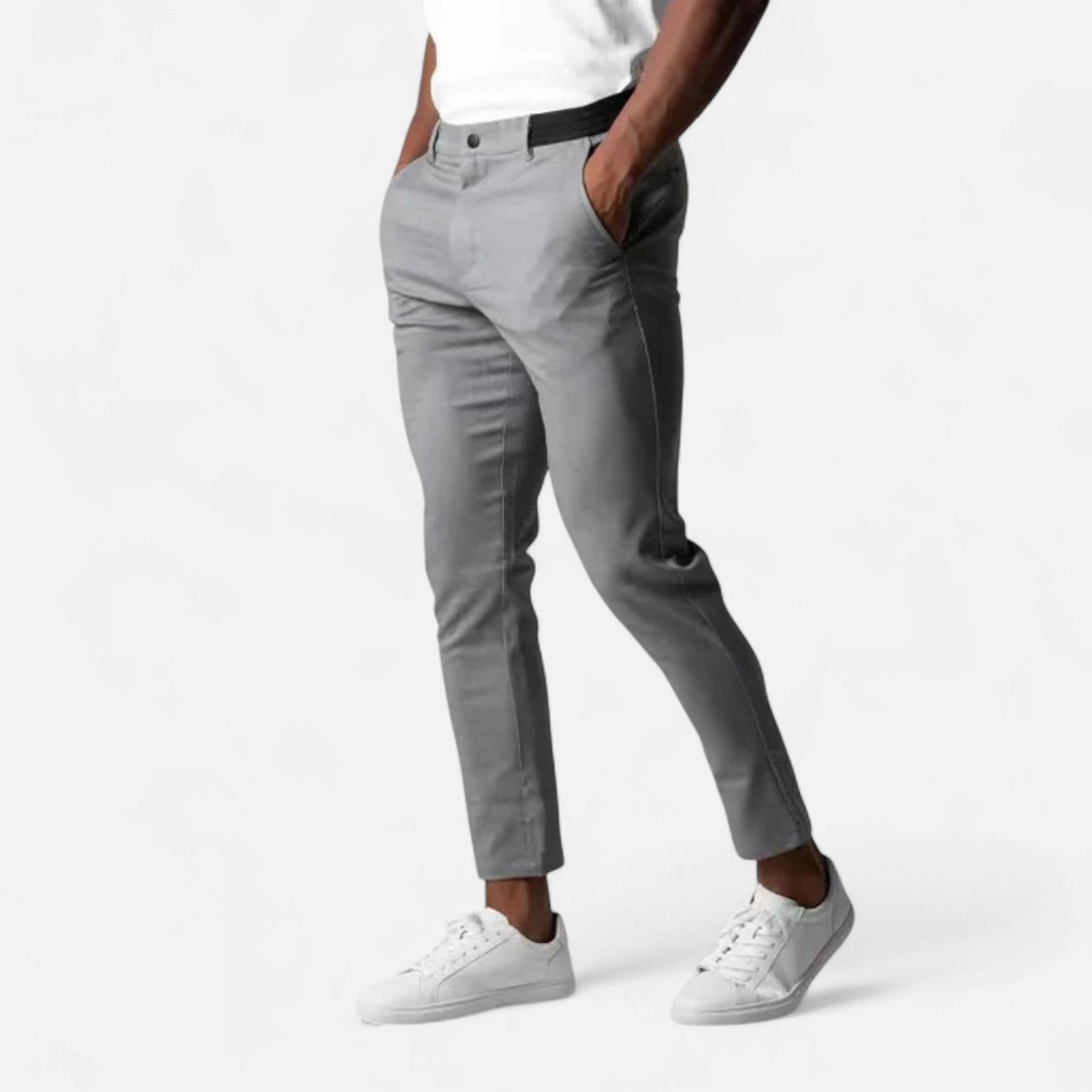 Straight Leg Casual Trousers-trousers > casual trousers > straight leg trousers-Laventaire-Light Gray-XS-Laventaire
