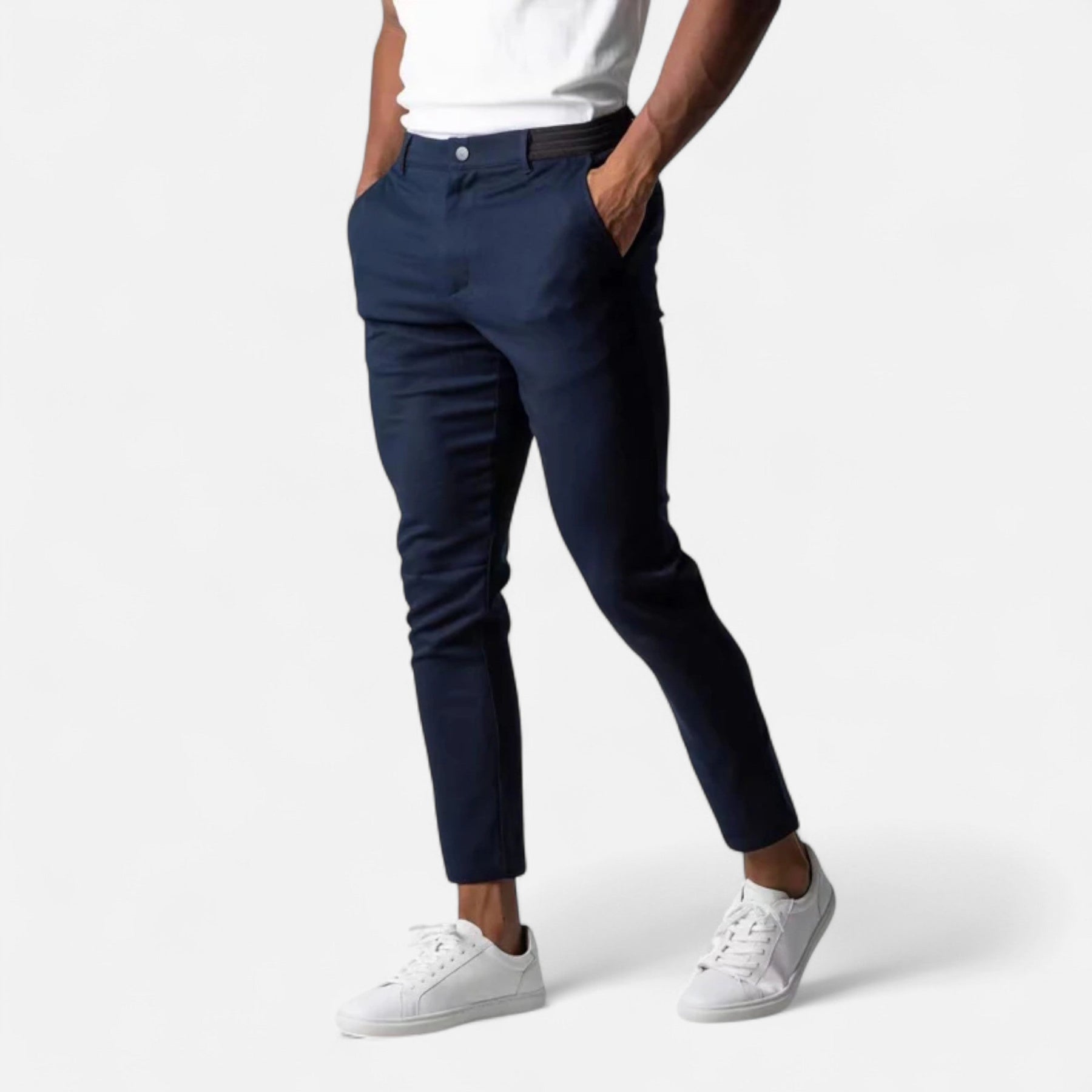 Straight Leg Casual Trousers-trousers > casual trousers > straight leg trousers-Laventaire-Navy Blue-XS-Laventaire