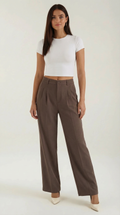 Straight Leg Office Trousers-trousers > office trousers > straight leg office trousers-Laventaire-Dark Brown-XS-Laventaire