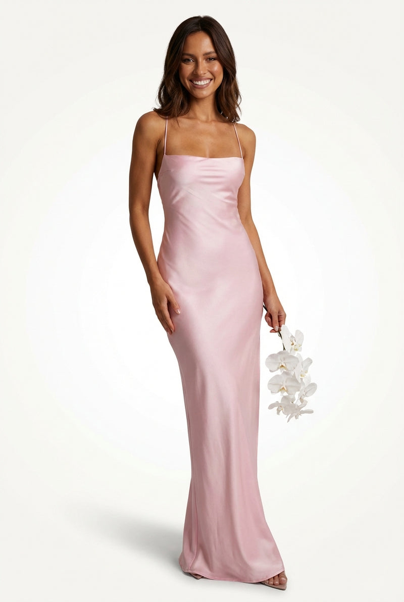 Straight Neckline Maxi Dress-dresses > maxi dress-Laventaire-Pink-XS-Laventaire