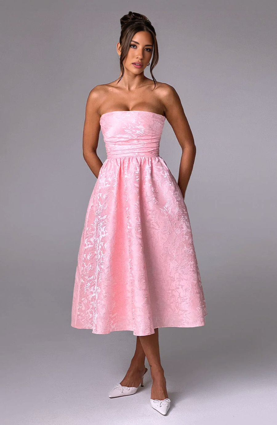 Strapless A-Line Midi Dress-dresses > midi dress-Laventaire-Laventaire