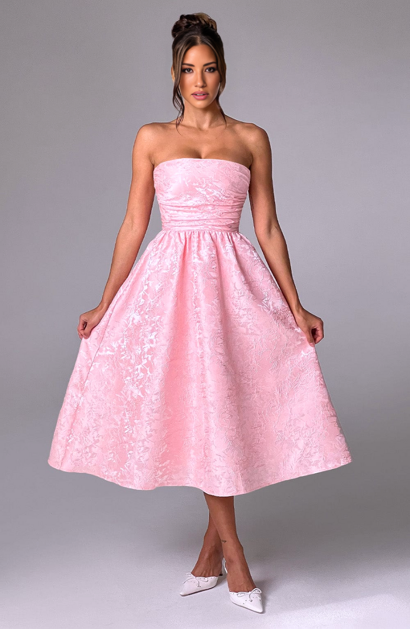 Strapless A-Line Midi Dress-dresses > midi dress-Laventaire-Laventaire