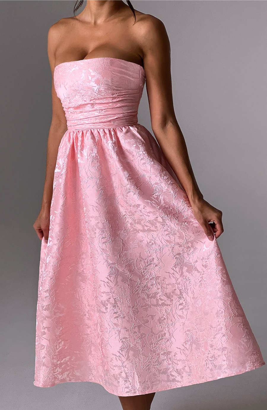 Strapless A-Line Midi Dress-dresses > midi dress-Laventaire-Laventaire