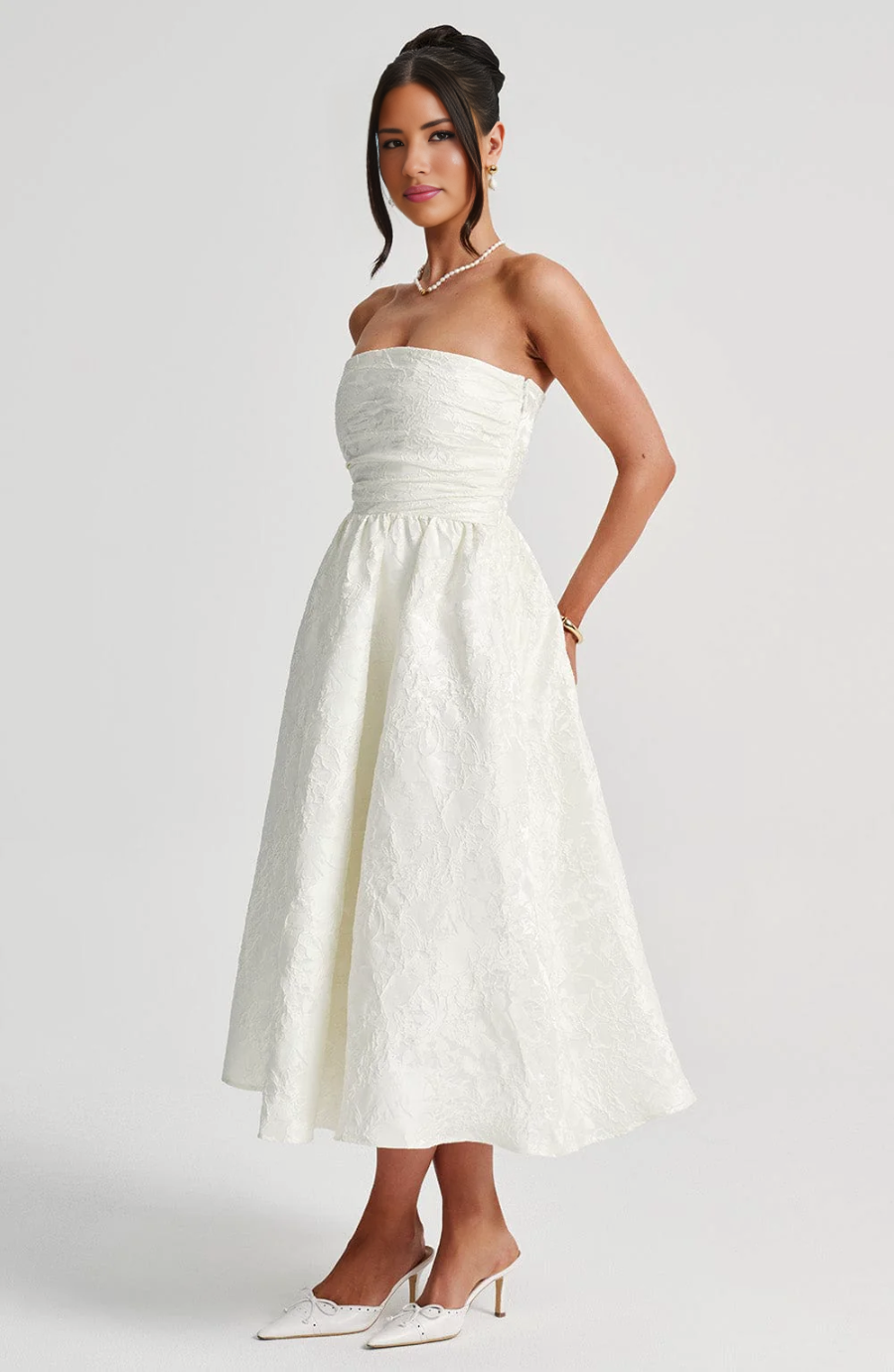 Strapless A-Line Midi Dress-dresses > midi dress-Laventaire-White-XS-Laventaire