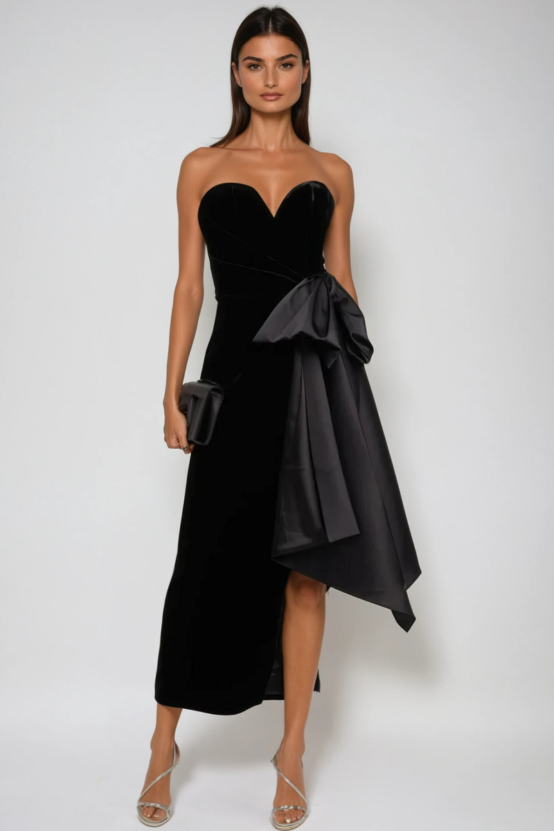 Strapless Black Midi Dress-dresses > maxi dress-Laventaire-Black-S-Laventaire