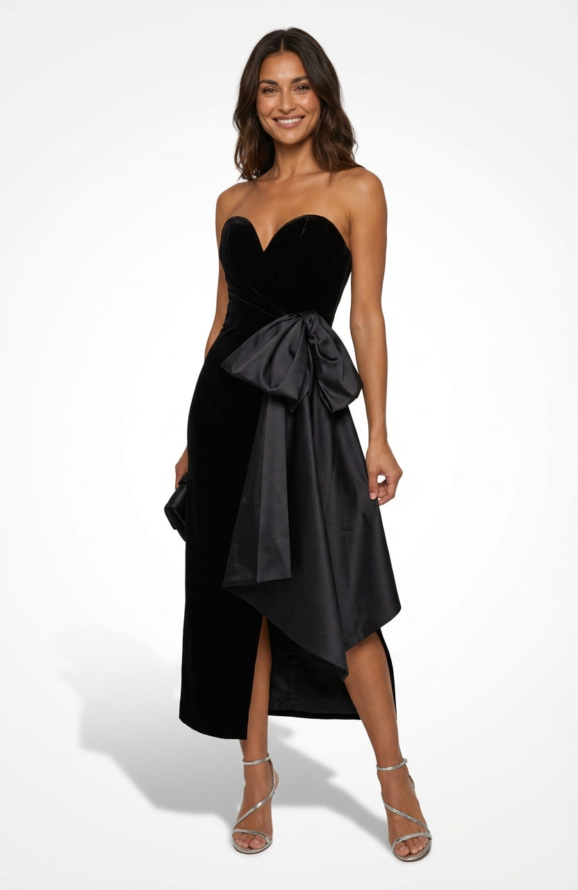 Strapless Black Midi Dress-dresses > maxi dress-Laventaire-Laventaire