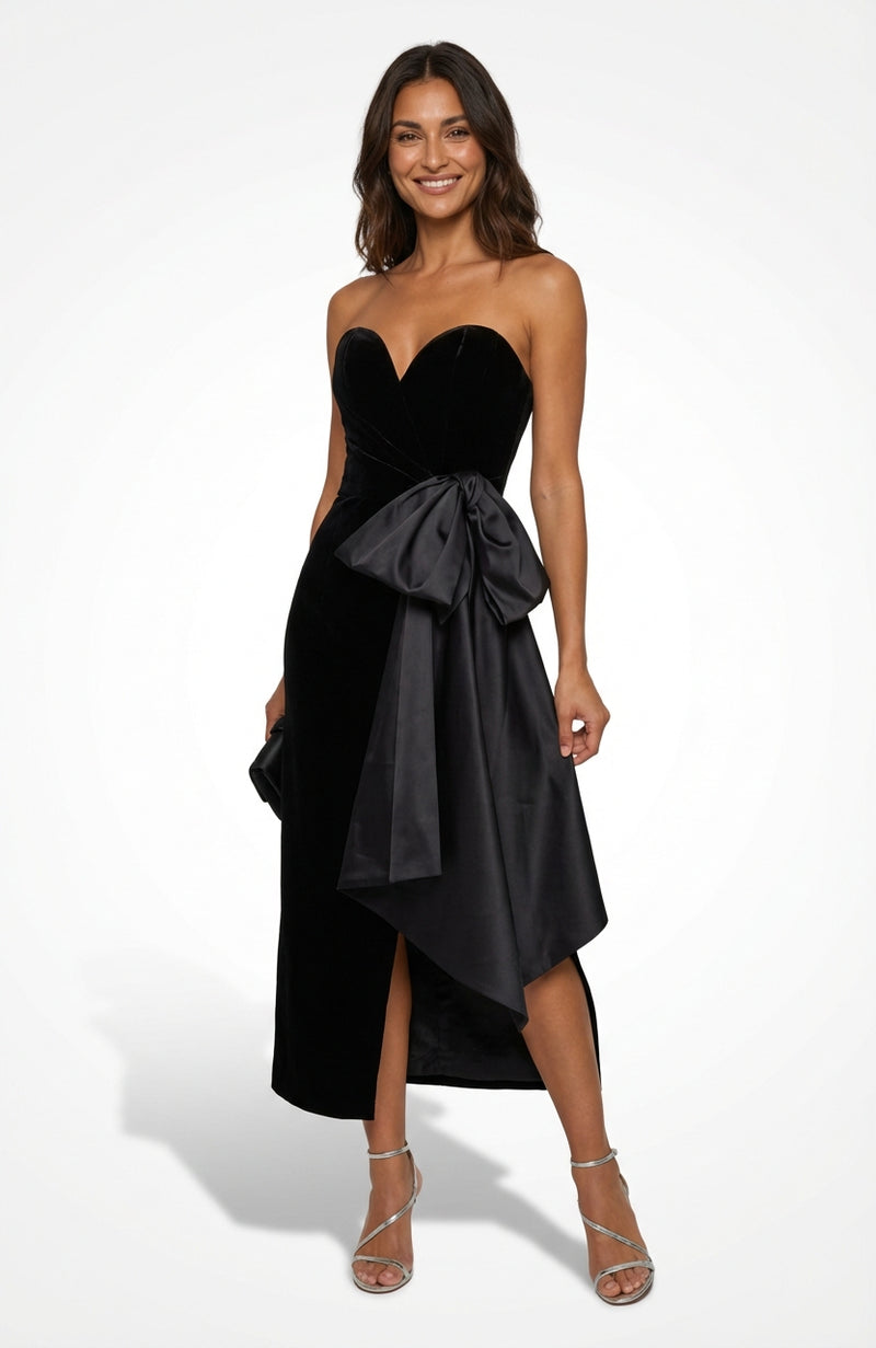 Strapless Black Midi Dress-dresses > maxi dress-Laventaire-Laventaire