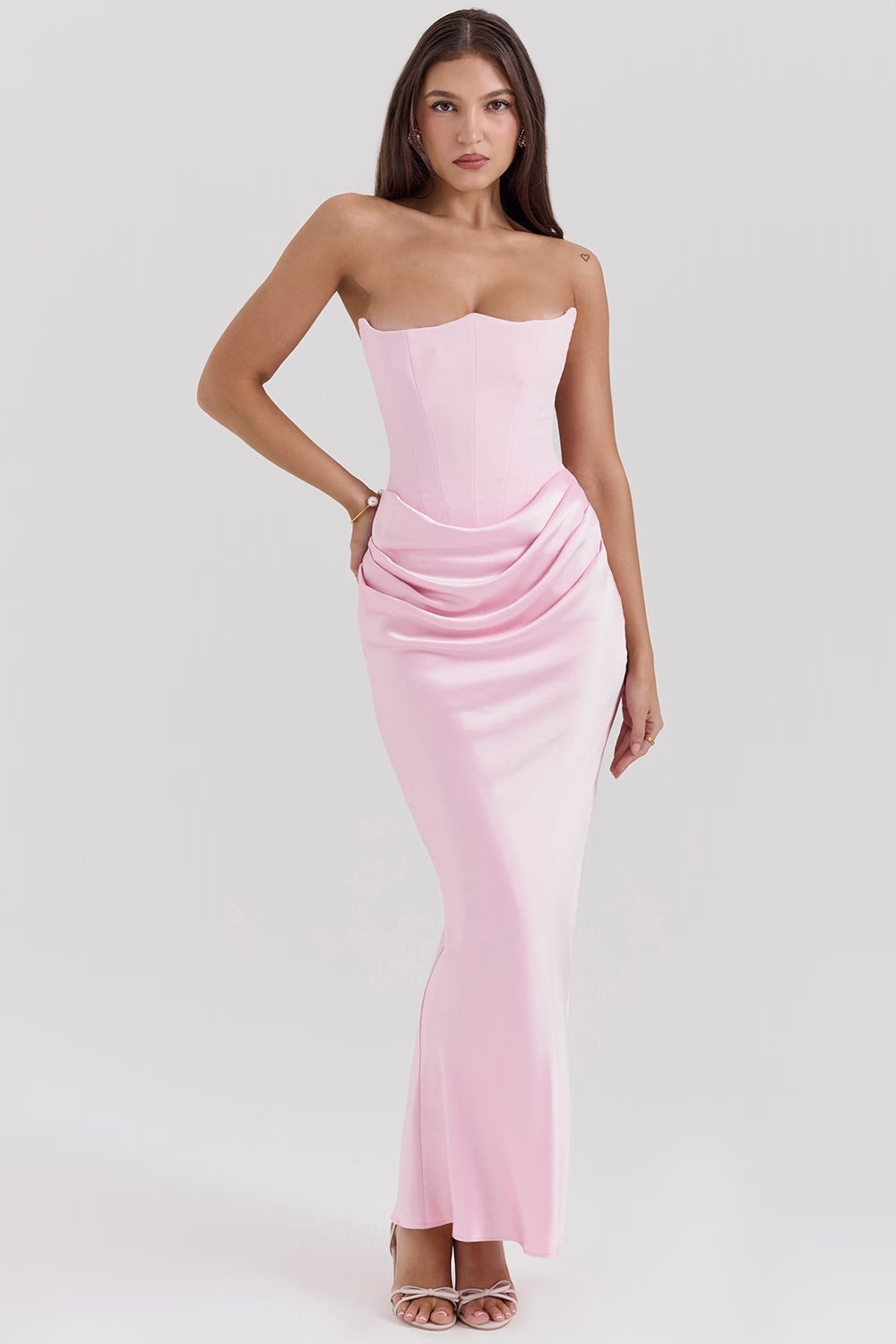 Strapless Bodycon Maxi Dress-dresses > maxi dress-Laventaire-Baby Pink-XS-Laventaire