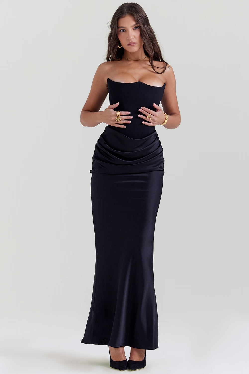 Strapless Bodycon Maxi Dress-dresses > maxi dress-Laventaire-Black-XS-Laventaire
