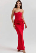 Strapless Bodycon Maxi Dress-dresses > maxi dress-Laventaire-Red-XS-Laventaire
