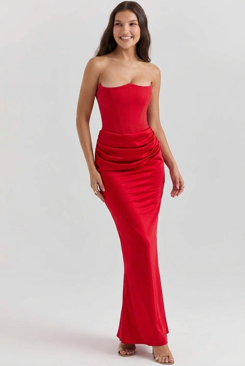 Strapless Bodycon Maxi Dress-dresses > maxi dress-Laventaire-Red-XS-Laventaire