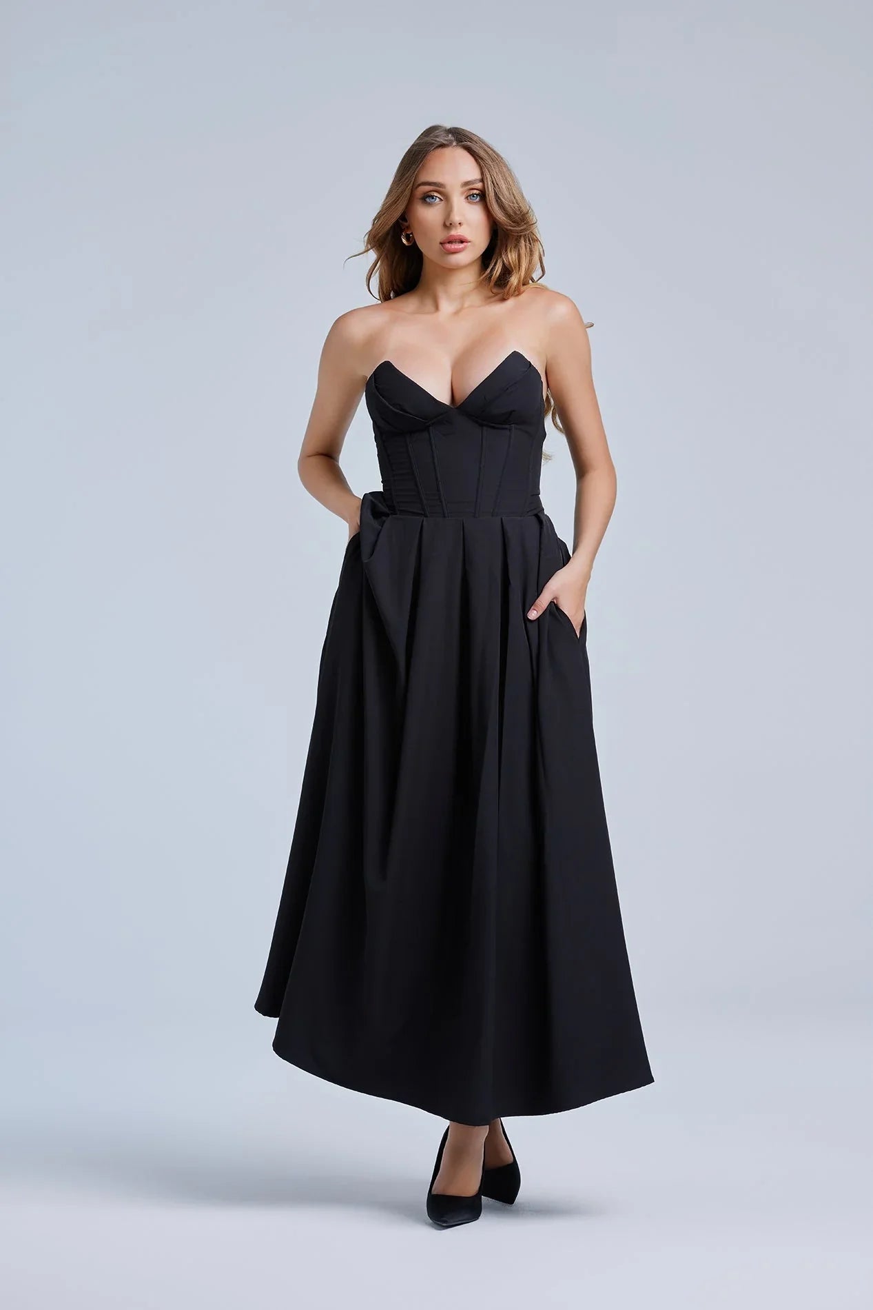 Strapless Evening Gown Dress-dresses > evening dress-Laventaire-Laventaire