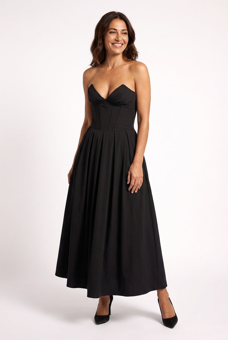 Strapless Evening Gown Dress-dresses > evening dress-Laventaire-Black-XS-Laventaire