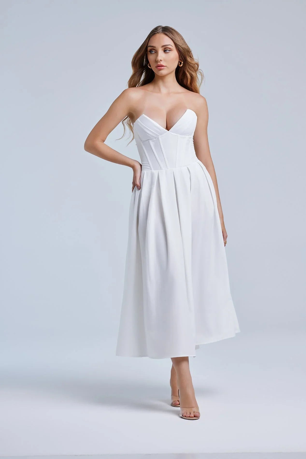 Strapless Evening Gown Dress-dresses > evening dress-Laventaire-White-XS-Laventaire