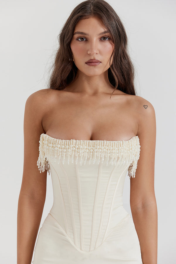 Strapless Evening Midi Dress-dresses > evening dress-Laventaire-Laventaire