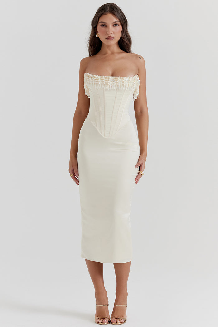 Strapless Evening Midi Dress-dresses > evening dress-Laventaire-Laventaire