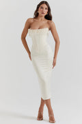 Strapless Evening Midi Dress-dresses > evening dress-Laventaire-White-XS-Laventaire
