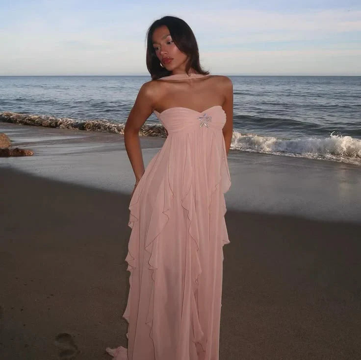 Strapless Layered Maxi Dress-dresses > maxi dress-Laventaire-Laventaire