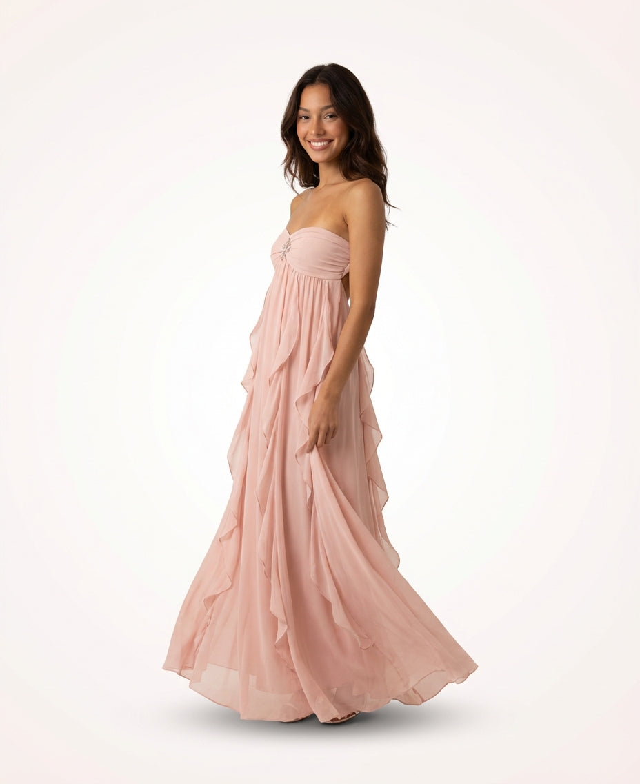 Strapless Layered Maxi Dress-dresses > maxi dress-Laventaire-Blush Pink-S-Laventaire