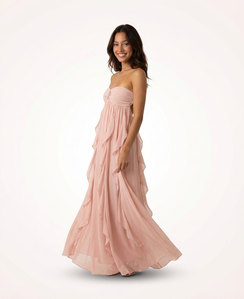Strapless Layered Maxi Dress-dresses > maxi dress-Laventaire-Blush Pink-S-Laventaire