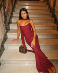 Strapless Maxi Dress-dresses > maxi dress-Laventaire-Burgundy-XS-Laventaire