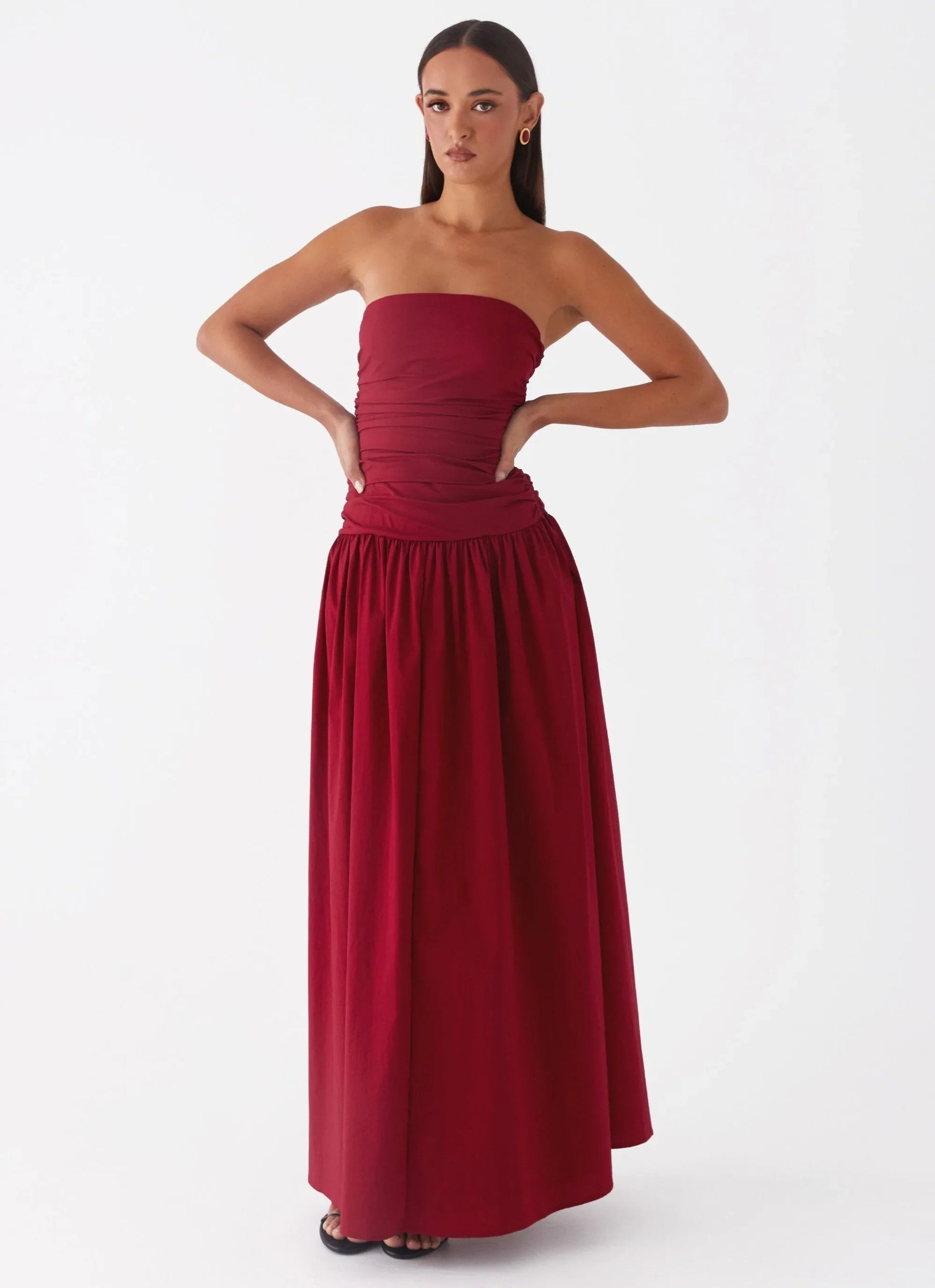 Strapless Maxi Dress-dresses > maxi dress-Laventaire-Red-S-Laventaire