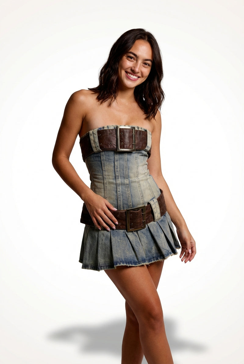 Strapless Mini Dress-dresses > mini dress-Laventaire-Denim Blue-XS-Laventaire